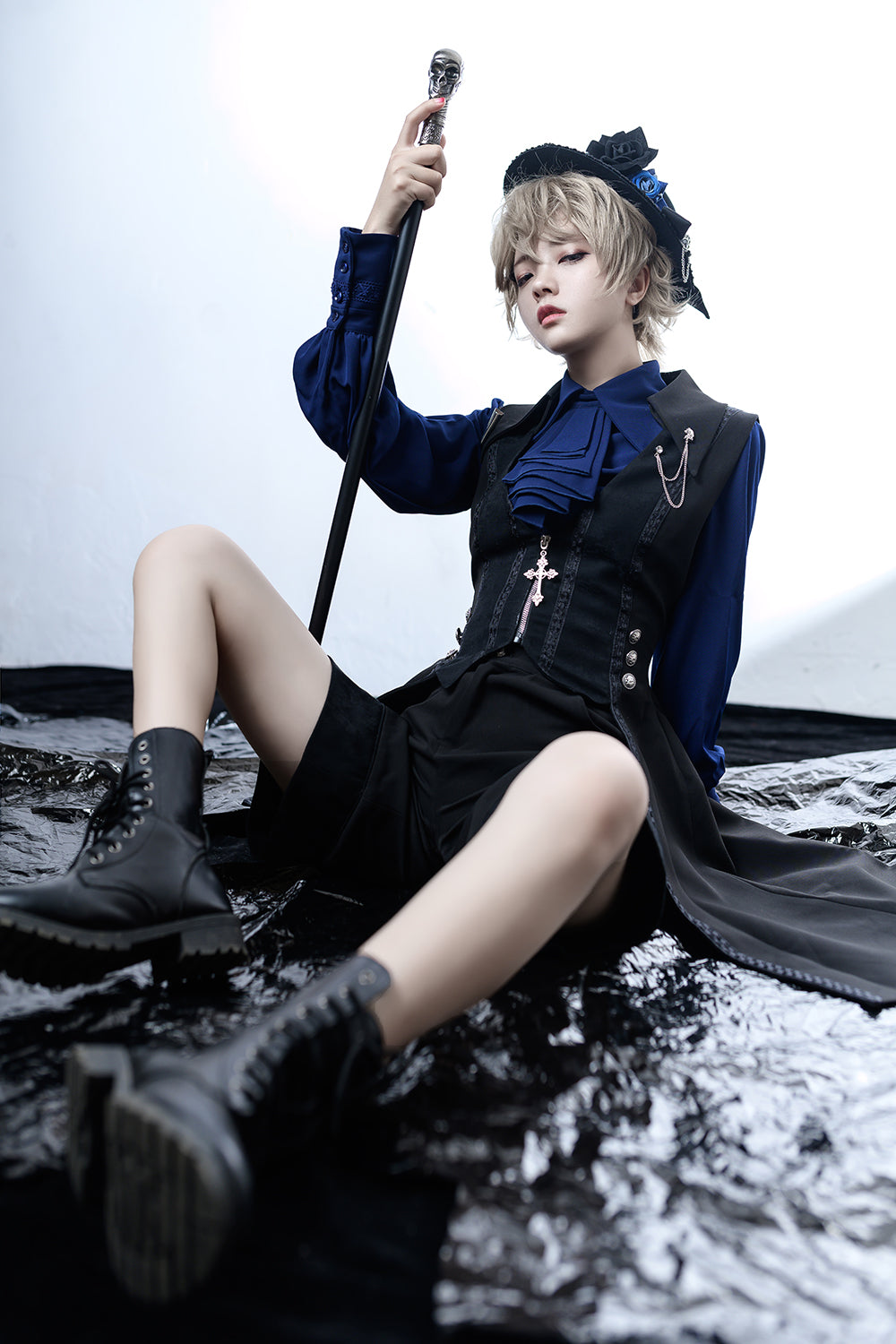 Princess Chronicles - Black and Blue - Gothic Lolita Ouji Top Hat