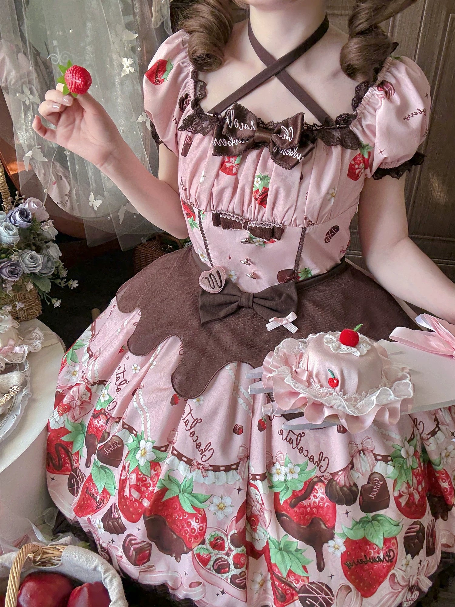 Strawberry Chocolate Lovers - Sweet Lolita Embroidered Printed Accessory
