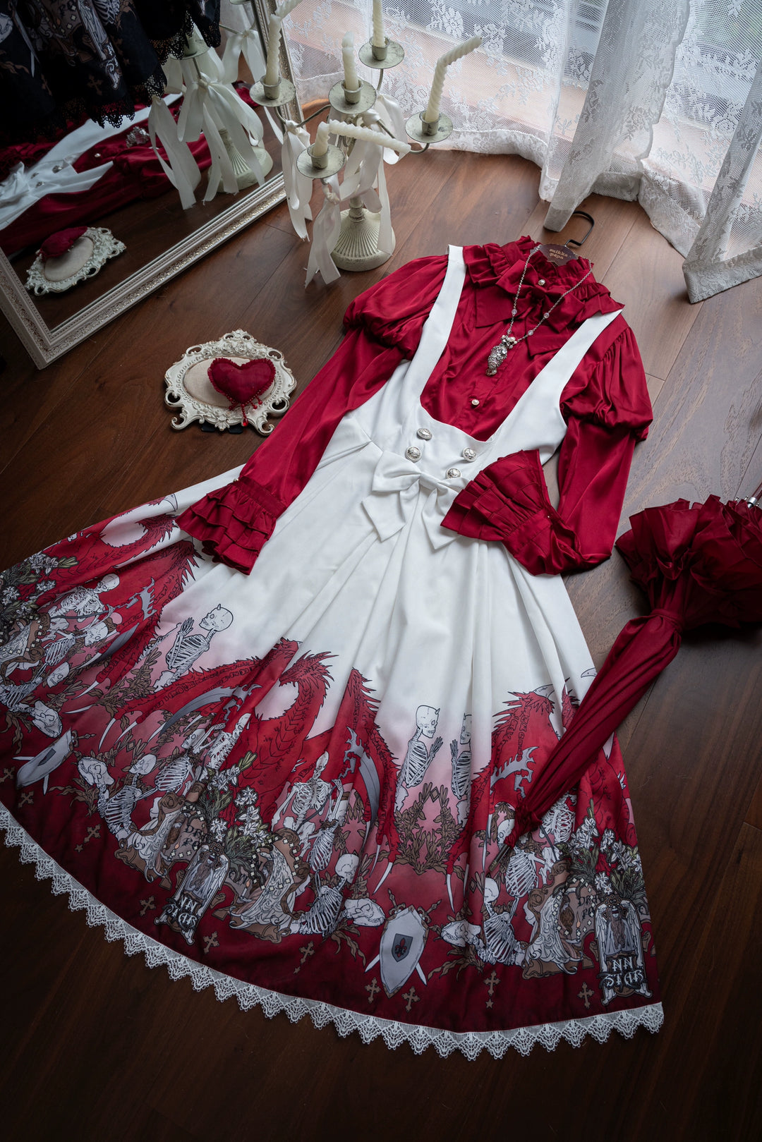 Nn Star - Dragon Bone Lily - Bone Printed Bust-Supporting Gothic Lolita JSK