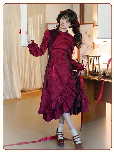 With PUJI~ShunSong~New Year Velvet Cheongsam Lolita OP Dress   
