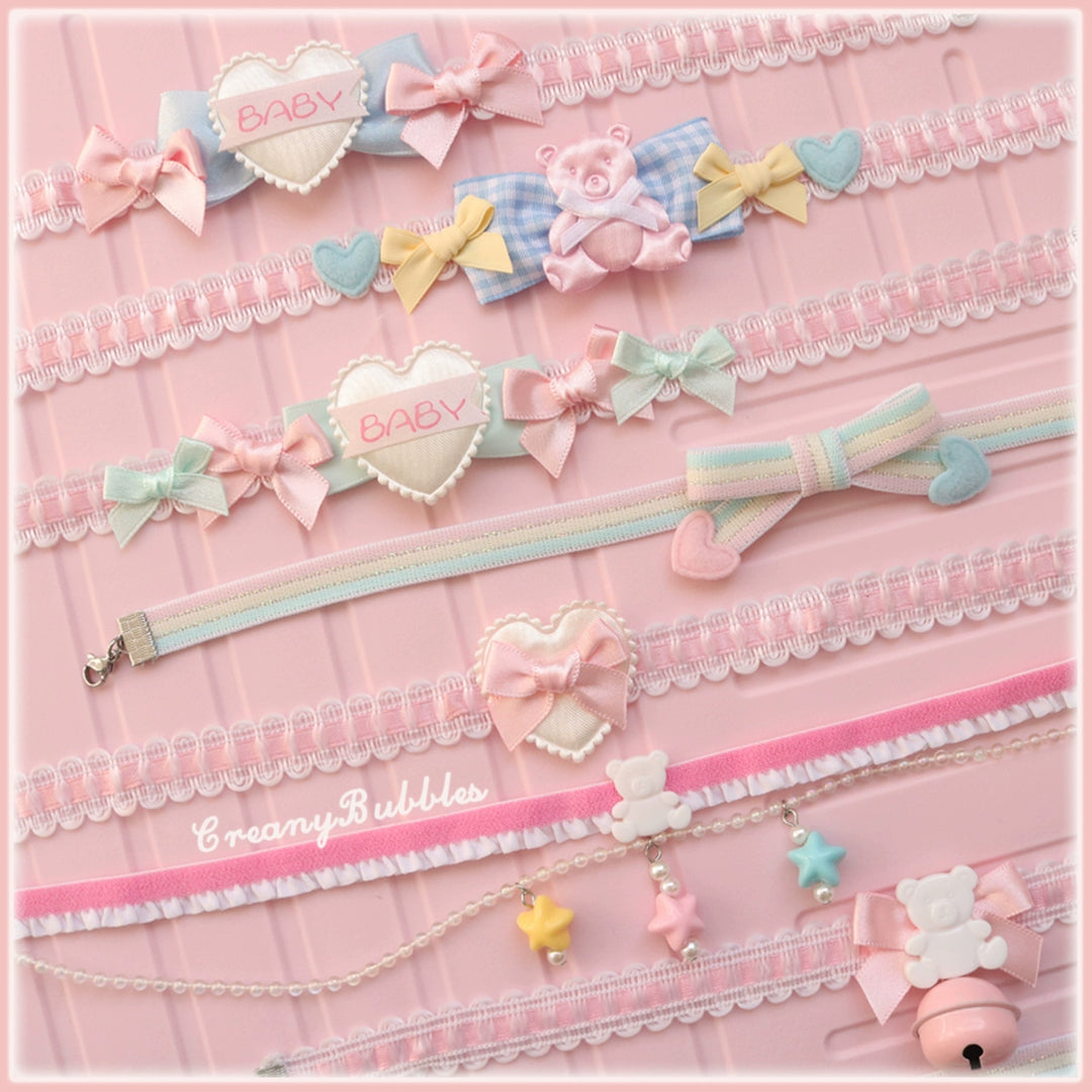 Creamy Bubbles~Sweet Lolita Choker Macaron Colors Bear Heart Necklace   