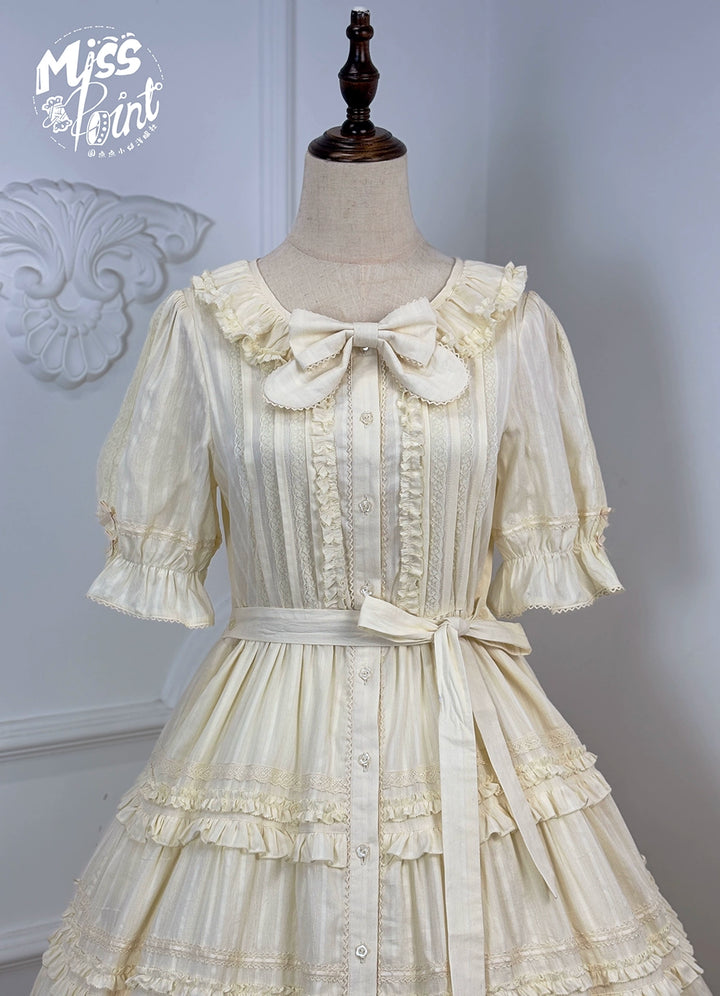 Miss Point~Cat Rose Tea~Elegant Lolita OP Open-front Short Sleeve Tiered Dress 42135:727823