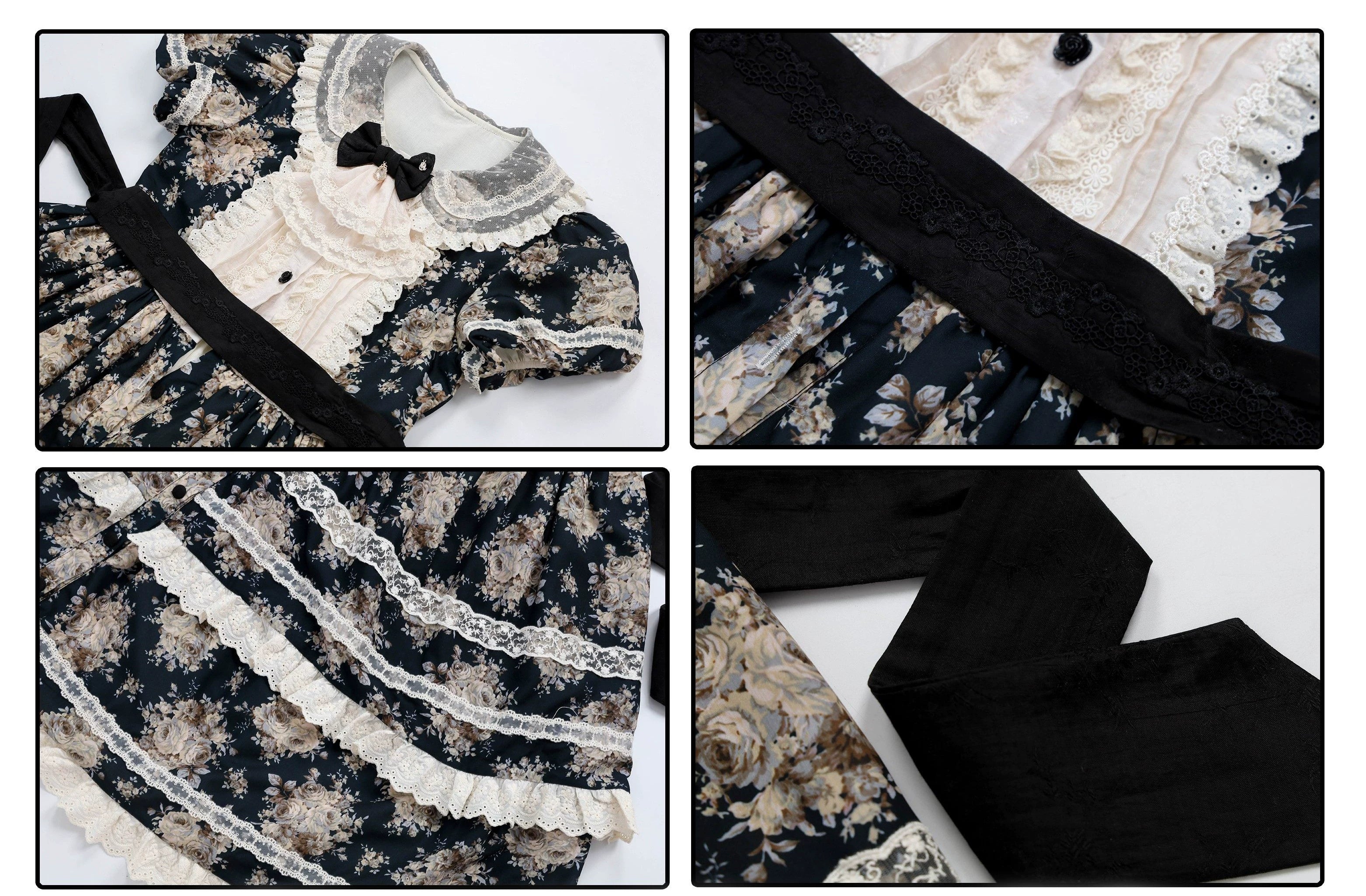 Black Rose - Printed Old School Lolita Dress, Front Opening