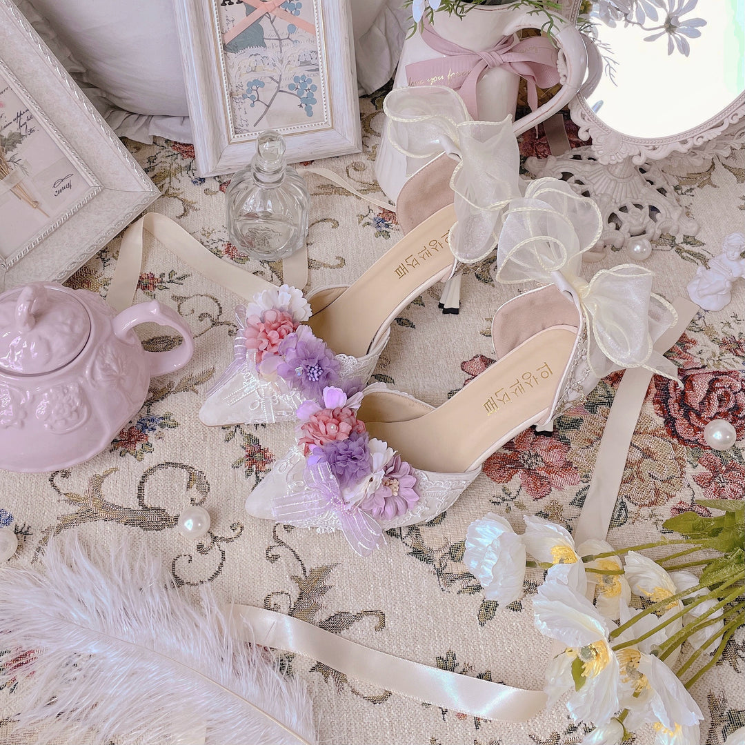 Sky Rabbit~Hanami Season~Wedding Lolita Heel Shoes with Floral Decoration