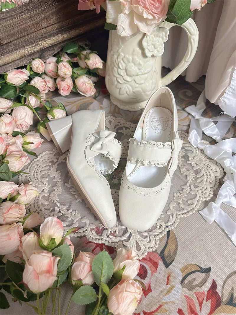 Heidi Manor - Classic Lolita Chunky Heels Shoes, Cutout Trims 44499:812262