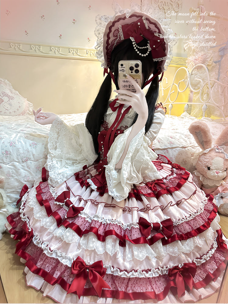 Sakurahime~Ribbon Strawberry~Sweet Lolita JSK and BNT with Old School Lolita Style 42537:744382