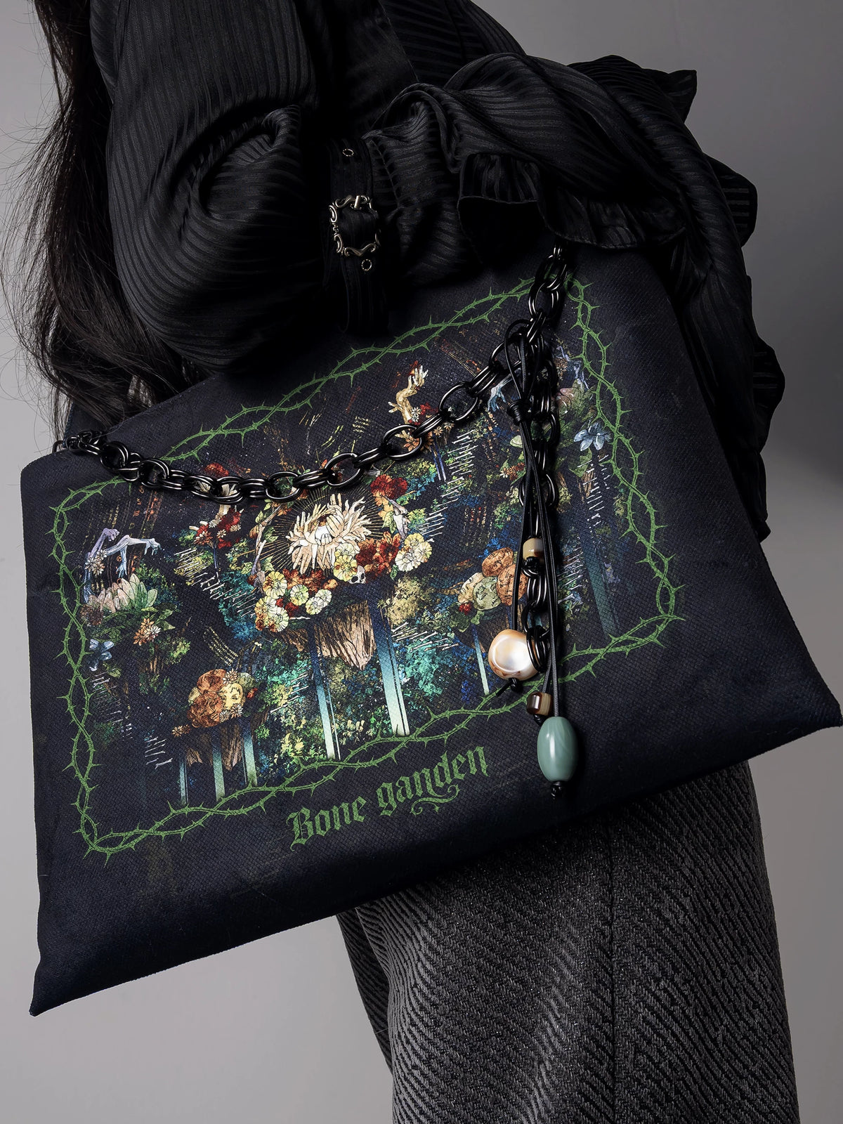 Gothic Lolita Printed Tote Bag, Adjustable Strap