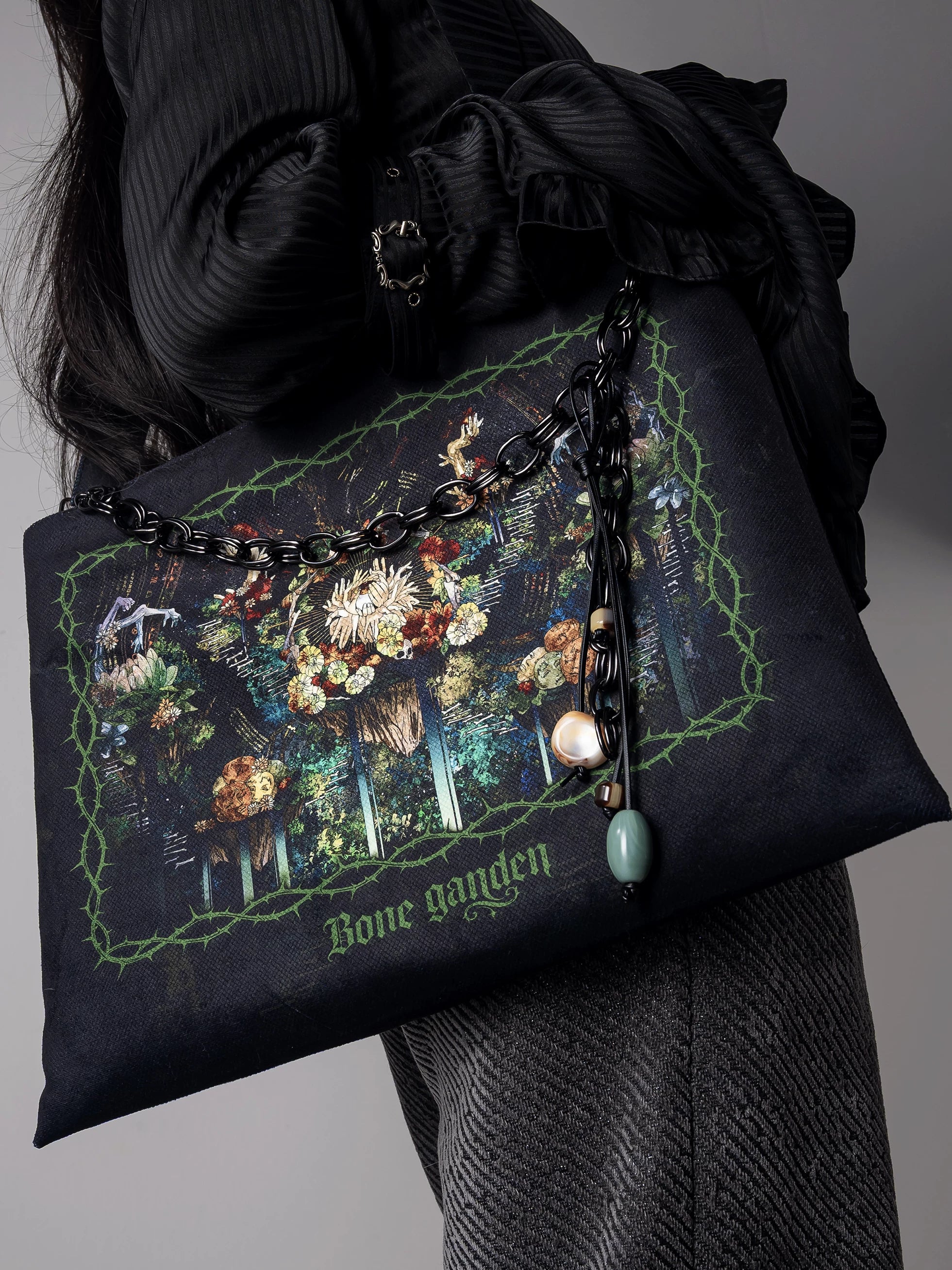 Bone Garden - Gothic Lolita Printed Tote Bag, Adjustable Strap 45188:839581