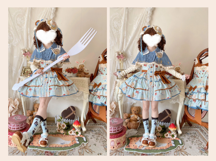 Cheese Mee Mee~Seaside Tea Party~Sweet Lolita Dress Cute Print JSK and Cape