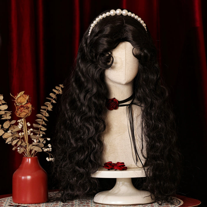 Mabuxi~Gypsy Rose~Black Retro Lolita Curly Wigs Fluffy Sheep Curl Wigs Matte Black Wig Only  