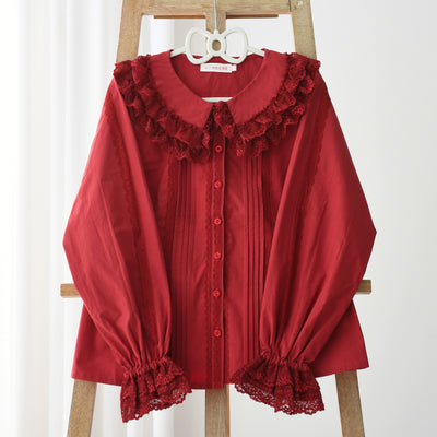 MIST~Hyde Garden~Daily Lolita Shirt Cotton BlouseLong Sleeves Wine red S 