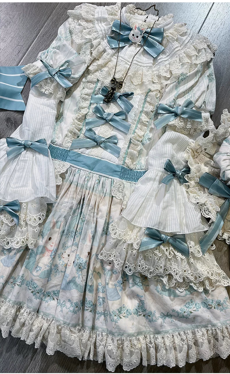 Showa Doll Garden - Elegant Plus size Lolita Dress, Bunny & Lamb Print 44534:812090