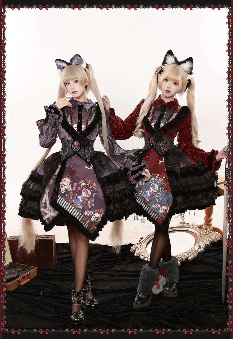 Werewolf Slayer - Gothic Lolita Shirt & Suspender SK Dress Set, Tiered Skirt 44541:811962