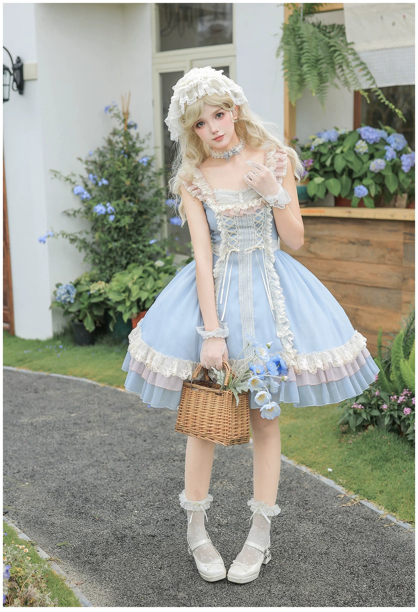Island Diary - Classic Lolita Flutter Sleeve JSK Dress, Ruffled Lace 45533:855176