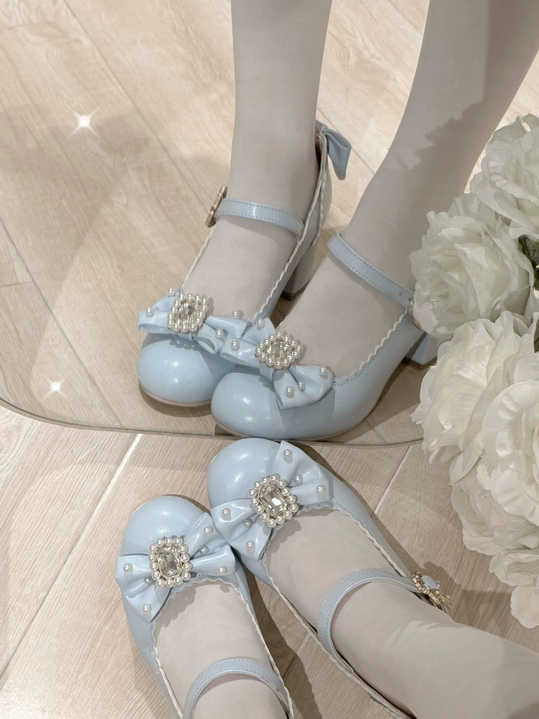 Pure Tea For Dream~Vintage Gemstone~Sweet Lolita Shoes Round Toe Heels with Bow