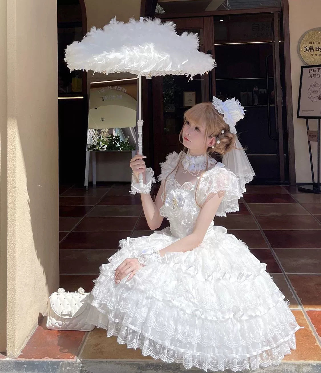 Hanguliang - Feather's Ballad - Wedding Lolita JSK Dress, Tiered Ruffles 43707:784272