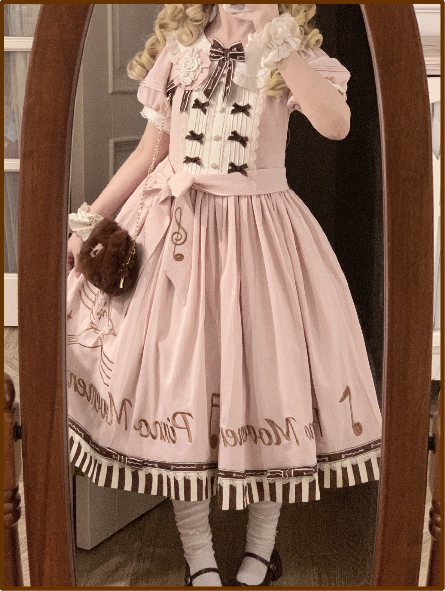 Birdsong Melody - Piano-themed Old School Lolita OP Dress, Side Pockets 45818:863250