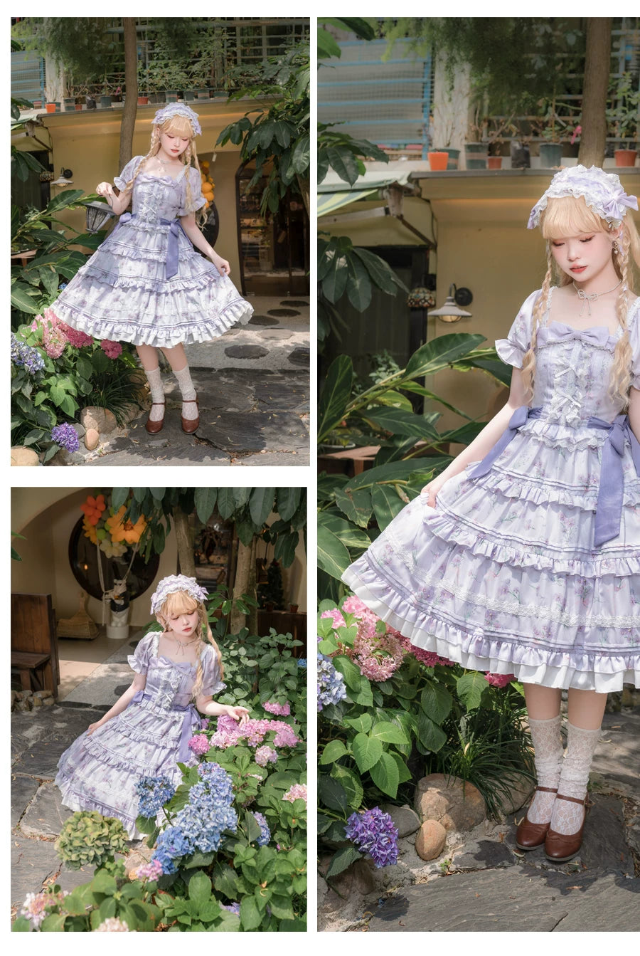 Purple Blossom Romance - Chiffon Classic Lolita OP Dress, Floral Print