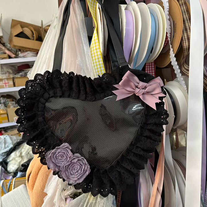 Chestnut Lolita~Sweet Lolita Bag Heart-shaped Lace Bag Multicolors black and purple bag  