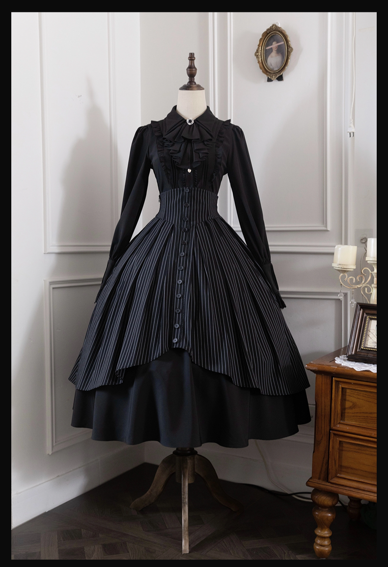 Alice in Wonderland - Love Moon Serenade - Striped Classic Lolita Skirt Preppy Style Commuting Dress (2XL L M S XL) 41240:688756