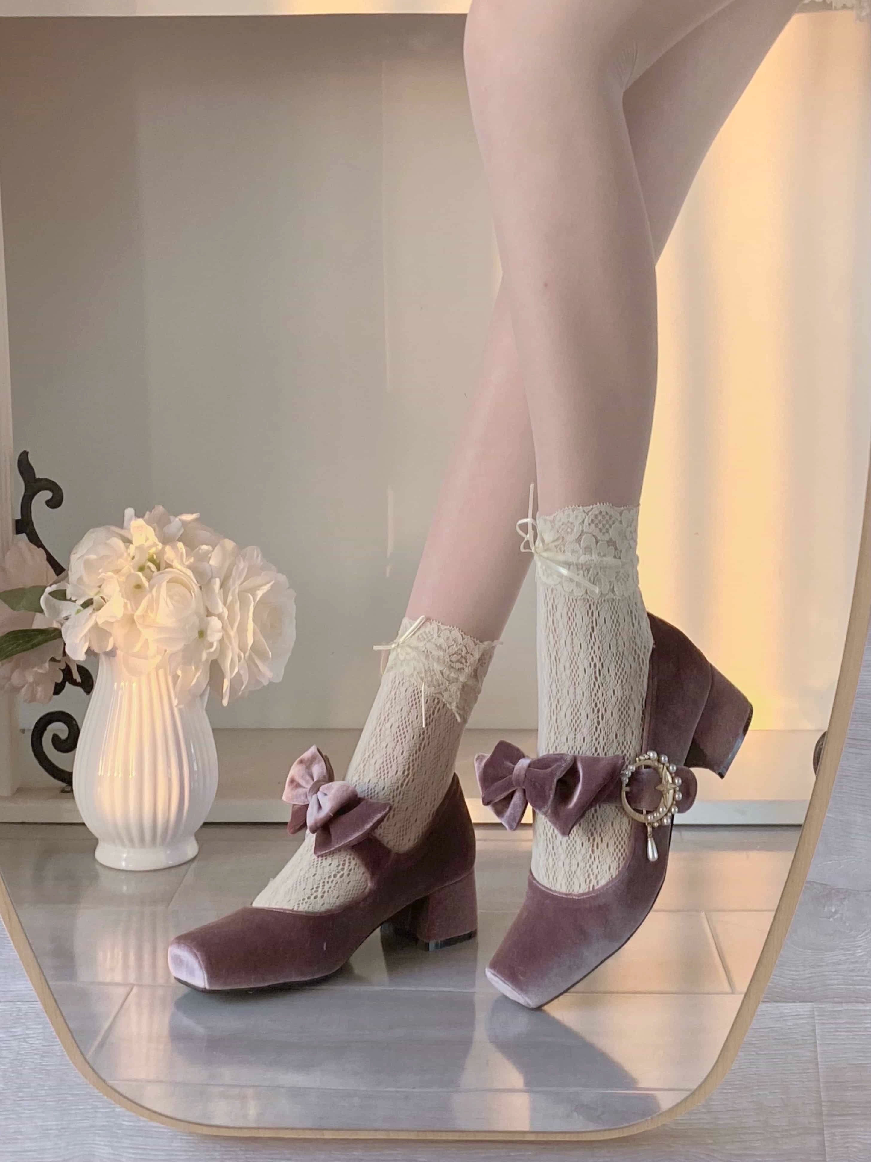 Pure tea for dream~Angel Velvet~Sweet Lolita Shoes Mid-heel Velvet Shoes 32816:394150
