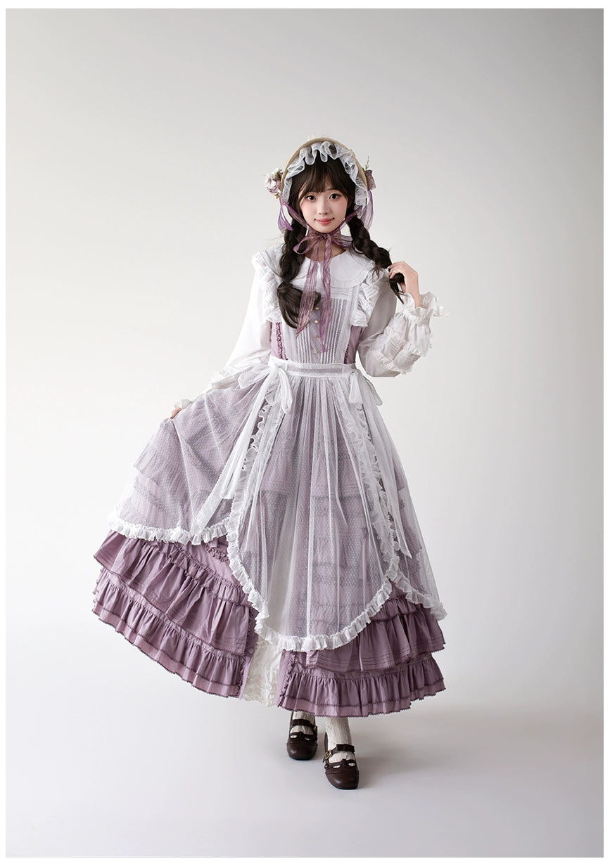 Mumu~Little Lilac~Country Lolita Cotton Jumper Dress Open-Front Lolita Dress 40612:668972