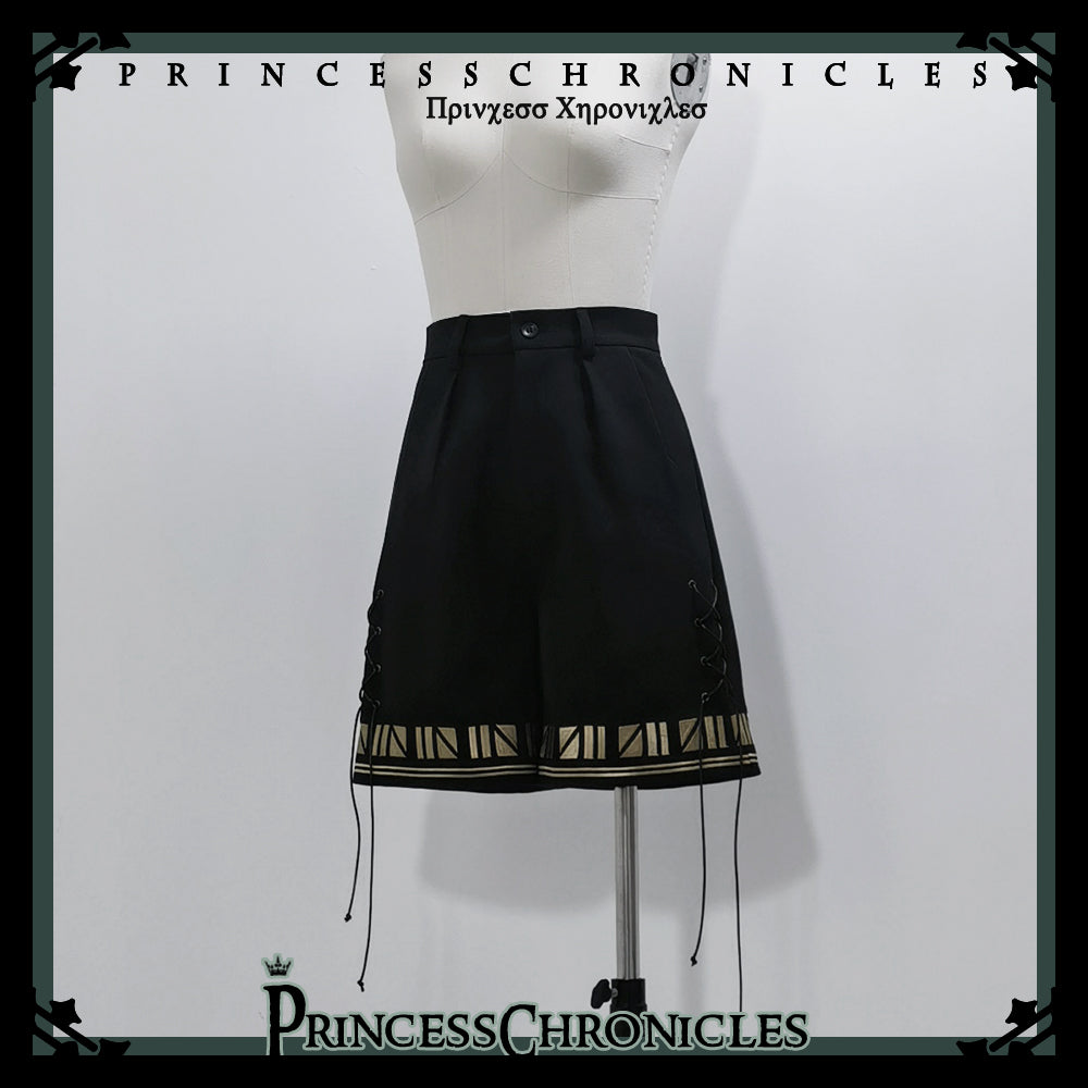 Princess Chronicles - Black Cat - Ouji Lolita Shorts with Embroidered Straight Leg Shorts S