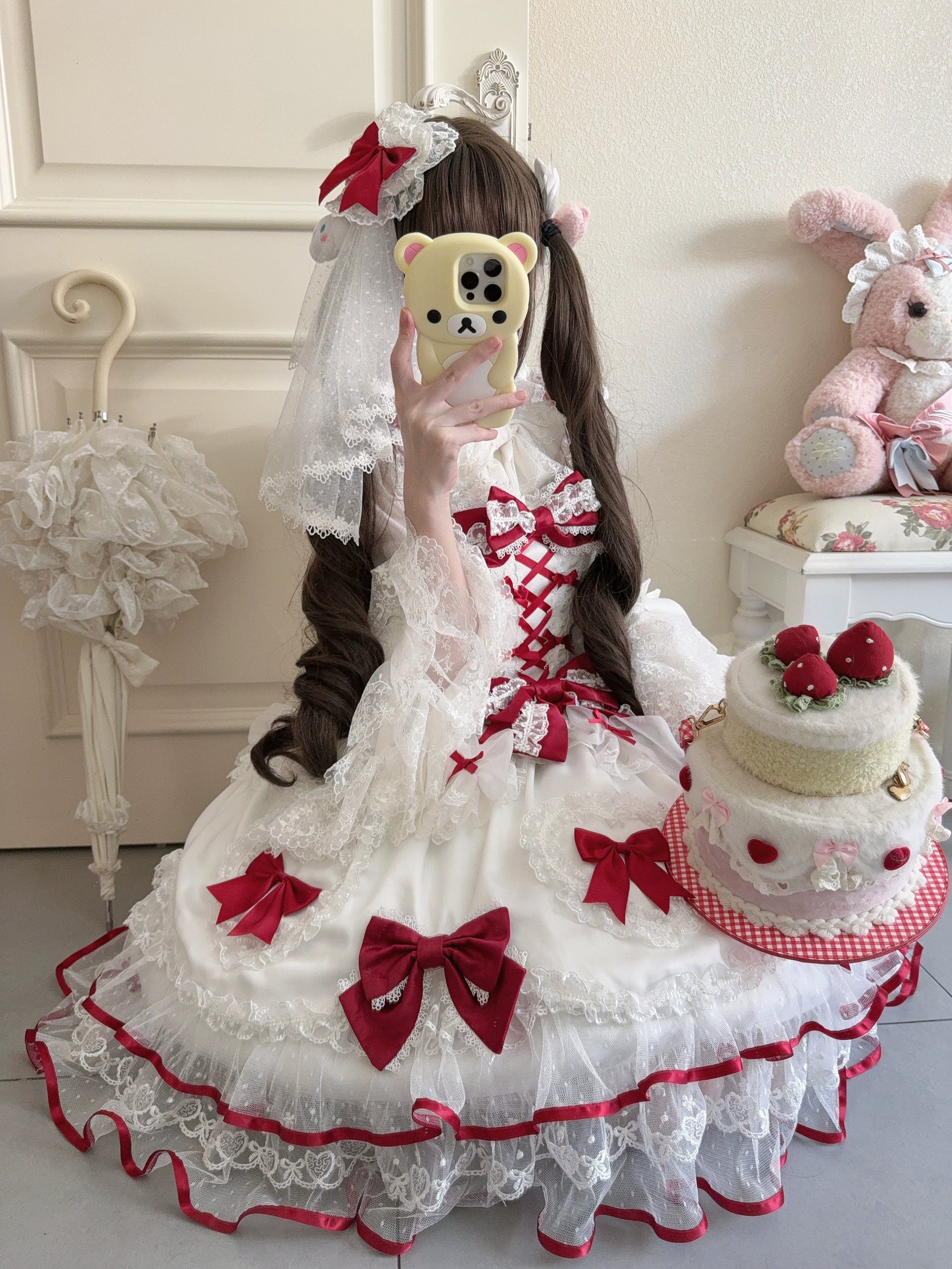 Sugar Girl - Velvet Sweetheart - Doll-like Sweet Lolita Jumper Dress, Bow Accents 44021:792731