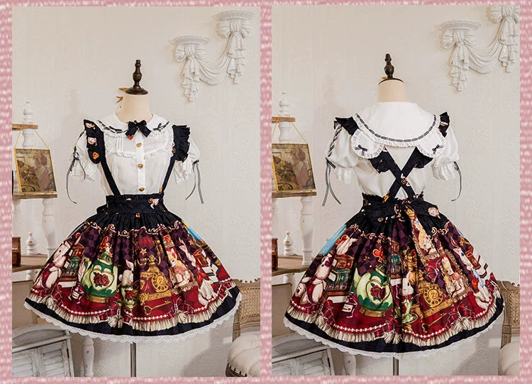Ocelot - Crown Bear - Kawaii Lolita SK Daily Chiffon Skirt S Black
