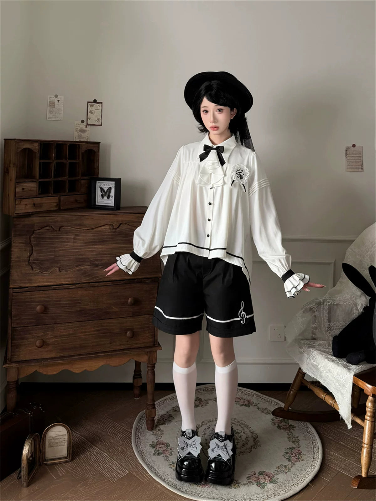 Silent Melody - Ouji Lolita Chiffon Blouse or Musical Note Embroidered Skirt 45484:853503