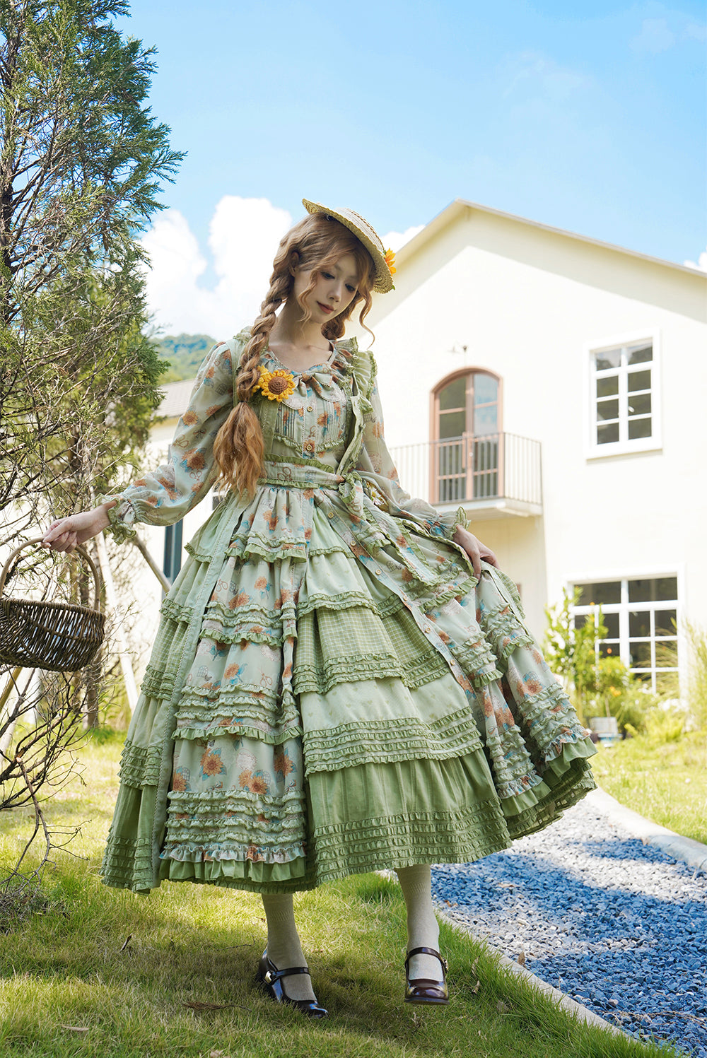 Miss Point~Garden Sunflower~Country Lolita JSK Five-Tiered Open Front Dress 42509:742503