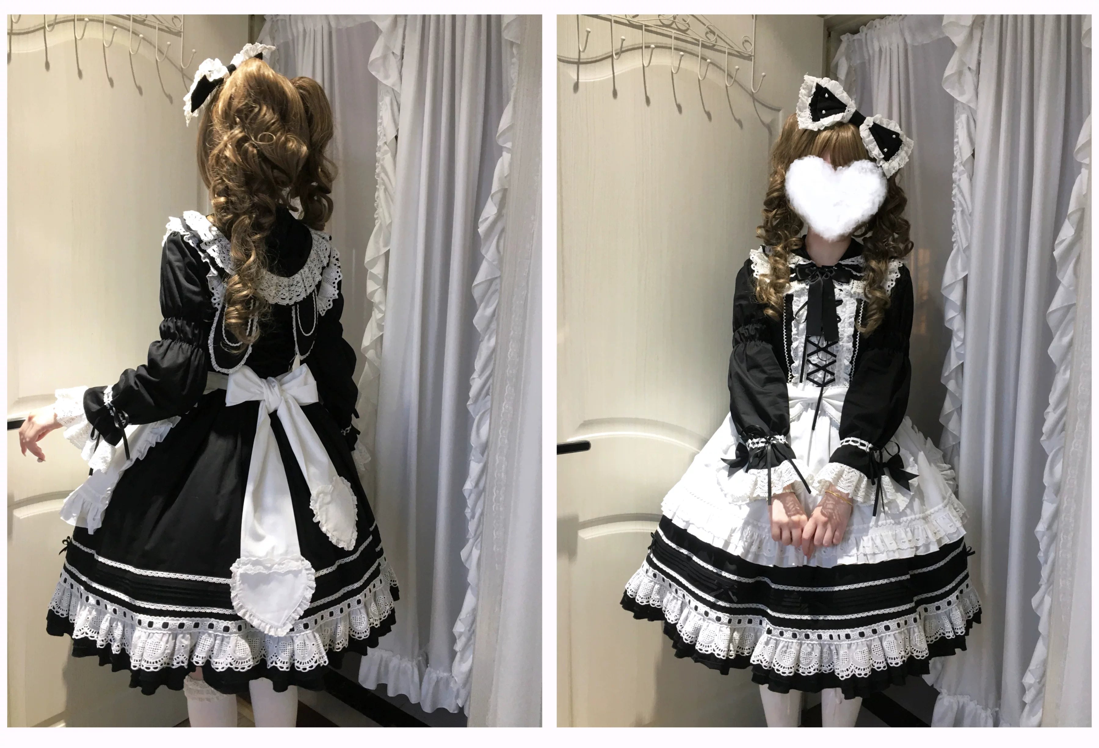 Little Bunny Bakery - Old School Lolita Cotton JSK Dress, Bunny-ear Heart Apron
