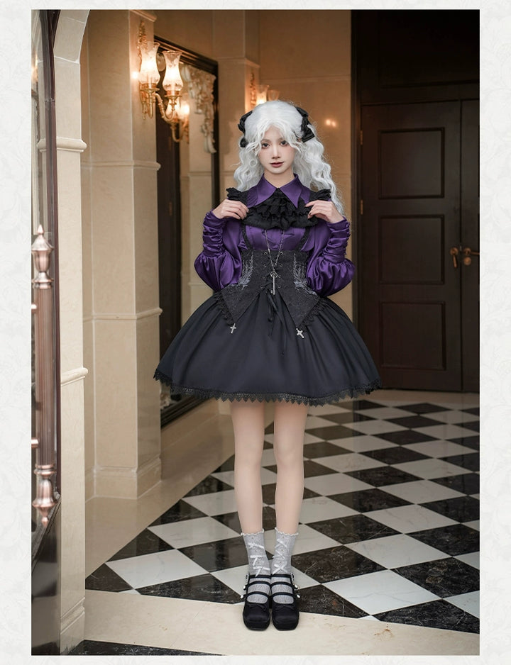 With PUJI~Thorny Night~Gothic Lolita Bust-supporting Skirt With Removable&Adjustable Strap