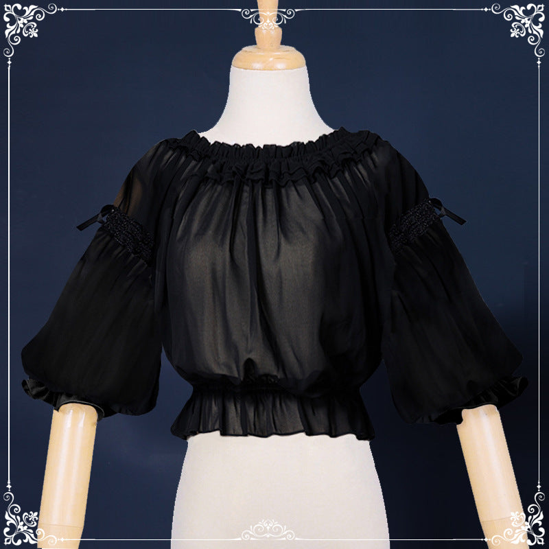 Eieyomi-Middle Sleeve Chiffon Lolita Blouse One Size black