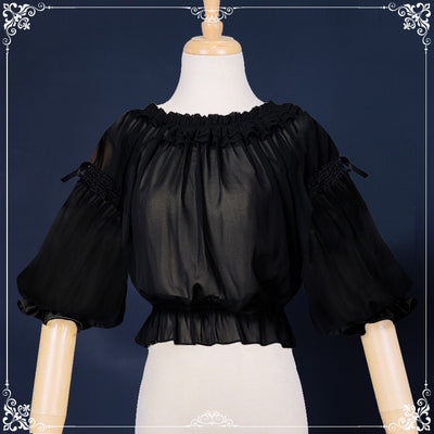 Eieyomi-Middle Sleeve Chiffon Lolita Blouse free size black 