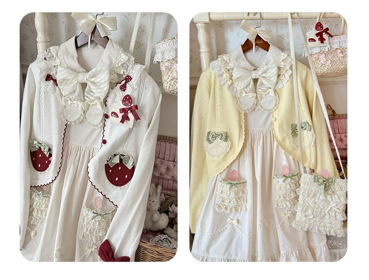 Summer Fairy~Strawberry Angel~Sweet Lolita JSK Suit Tiered Ruffle Dress Set