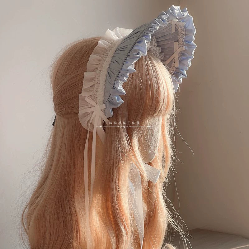 MAID~ Handmade Lolita Bonnet with Small Satin Ribbon   