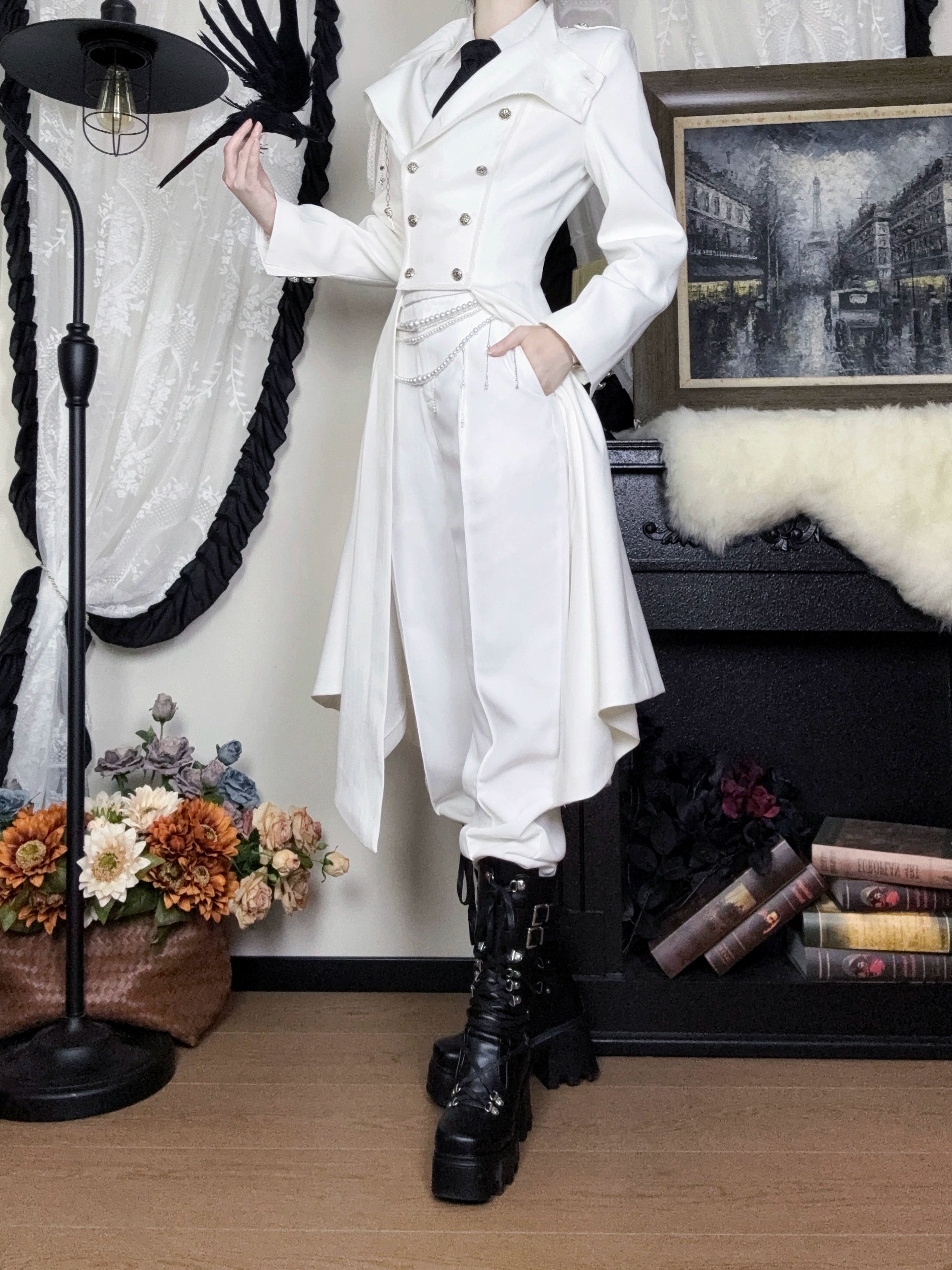 Galaxy Key - Eternal Night Moon - Double-Breasted Ouji Lolita Coat, Built-in Shoulder Pads 44342:805362