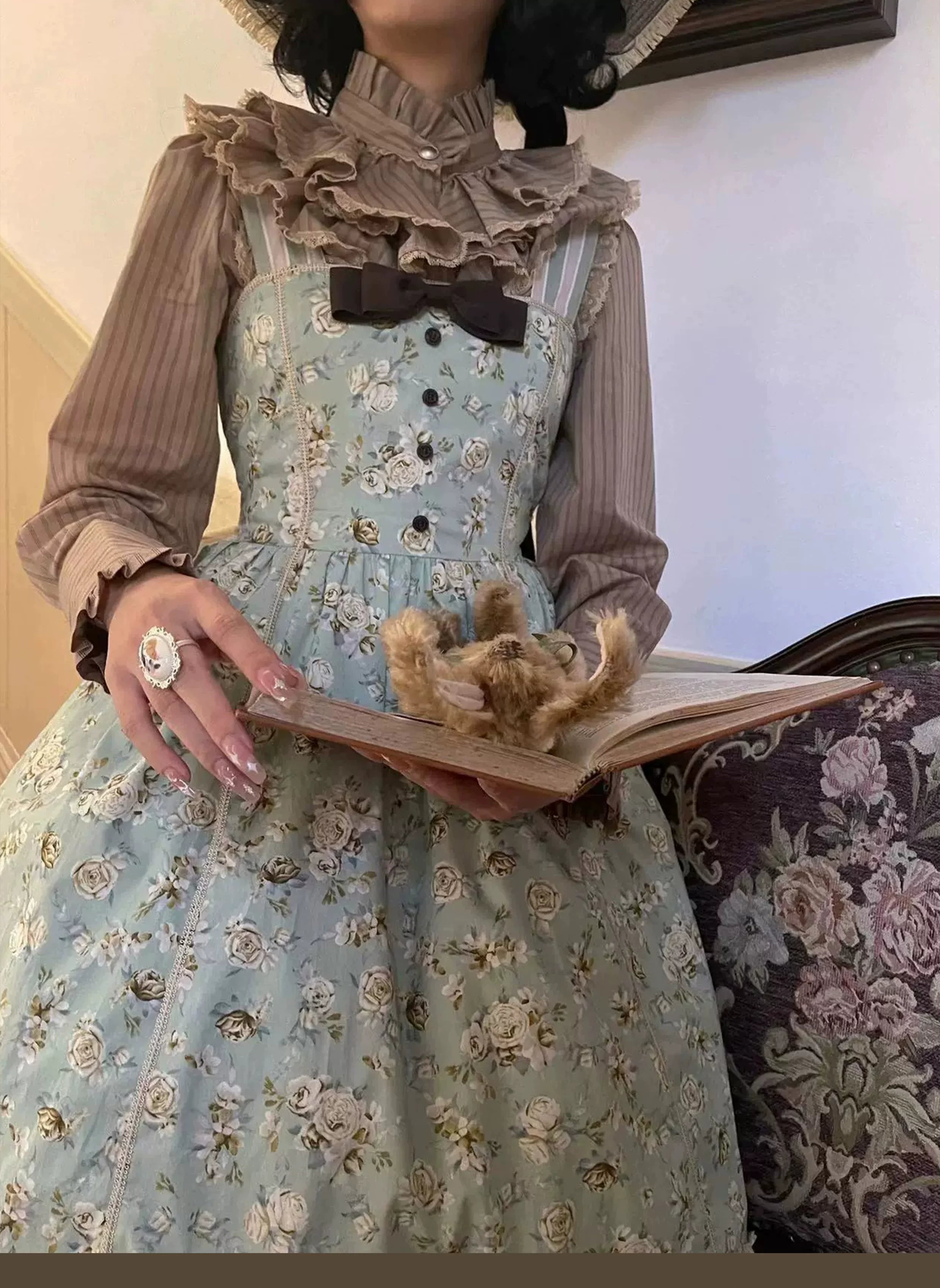 Wild Lotus Collection - Cotton Old School Lolita Dress, Floral Print 45395:850809