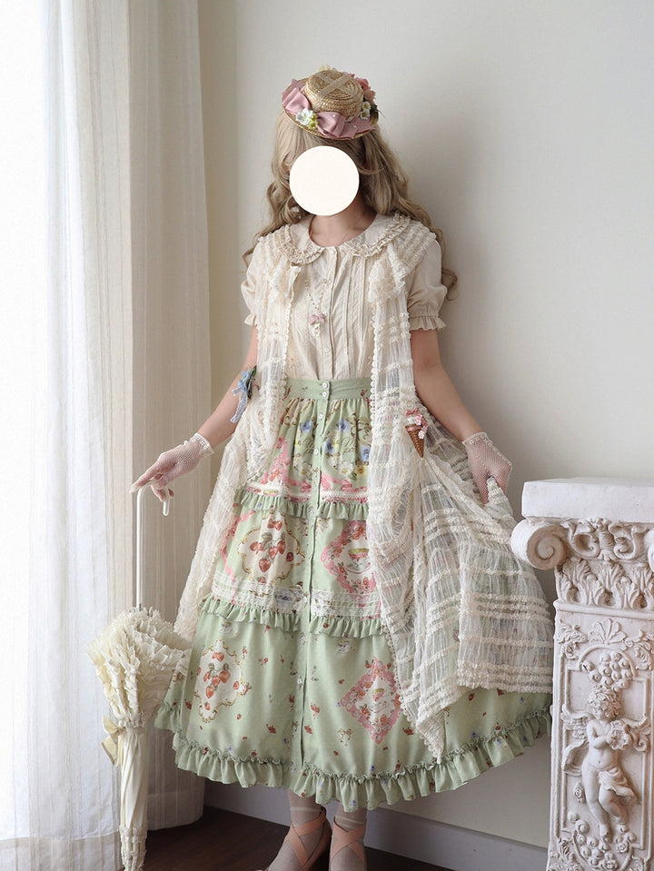 Miss Point~Cat Rose Tea~Sweet Lolita Tulle Cardigan and Long Skirt Overlay