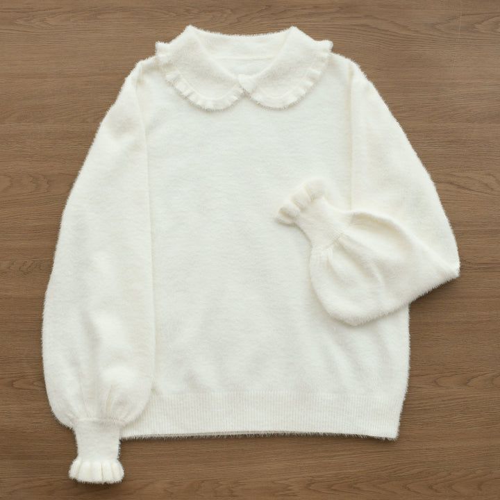 MIST~Kawai Lolita War Turtleneck Knitwear S Milk white (Peter Pan Collar) 