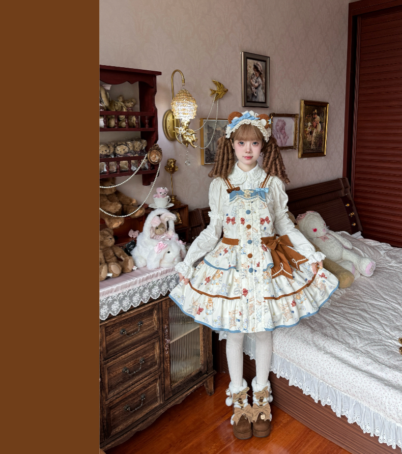 Cheese Mee Mee~Seaside Tea Party~Sweet Lolita Dress Cute Print JSK and Cape