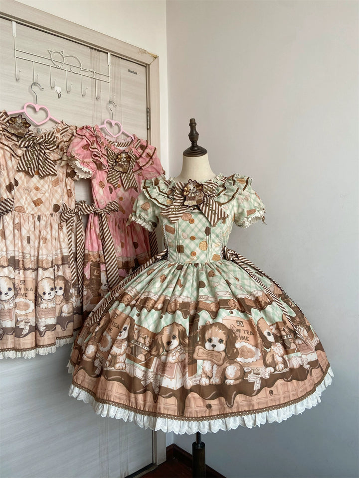 Babyblue~Dog Bakery~Old School Lolita OP Dress Sweet Dress with Accessories (F L M S XL) 42101:726386