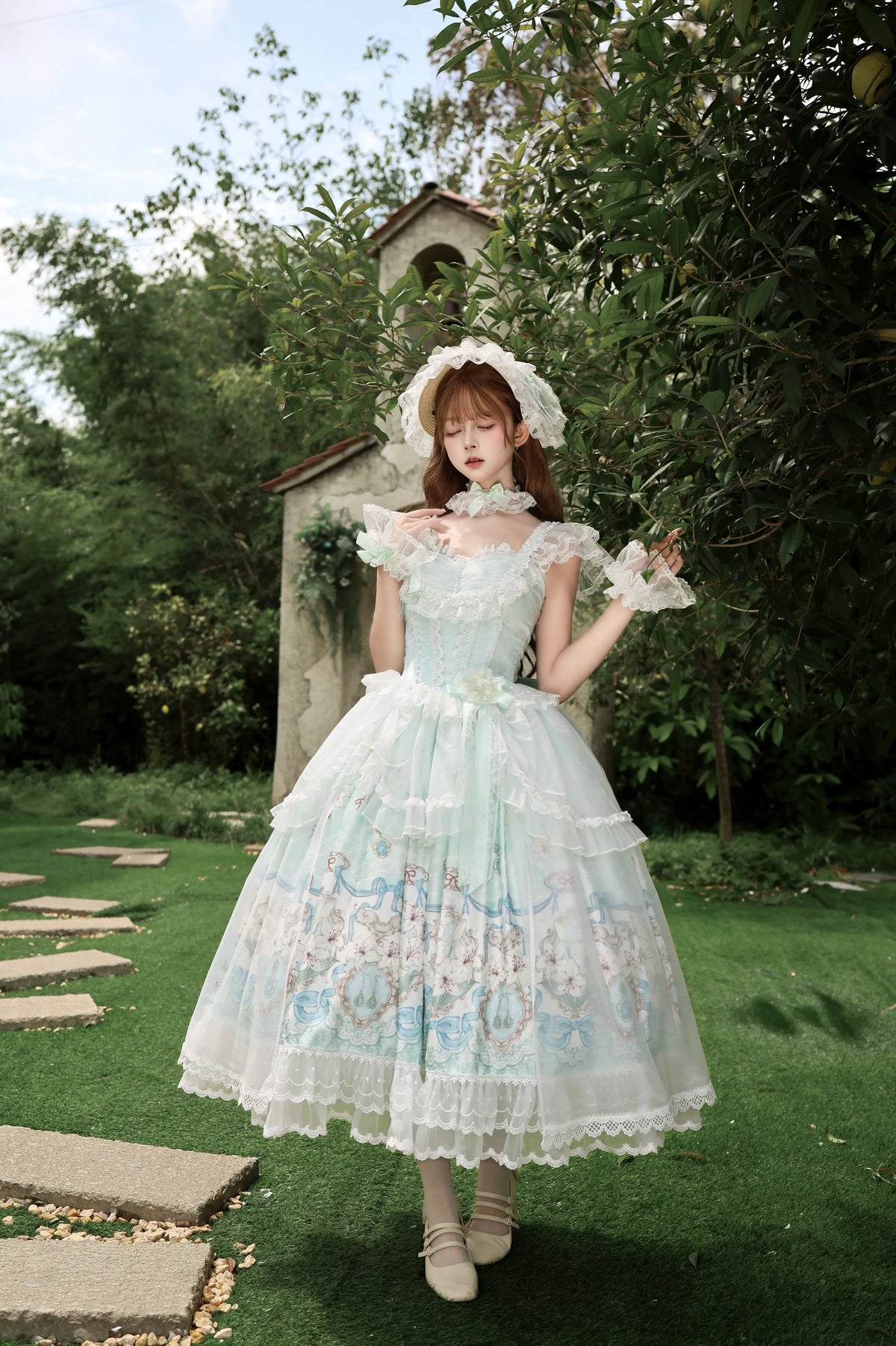 Lily Narrative - Classic Lolita JSK Dress Set, Lily Floral Print 46095:874902