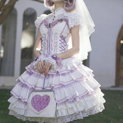 The Cute Girl~Goth Lolita JSK Dress Summer Embroideries Dress S White and purple JSK + white innewear 