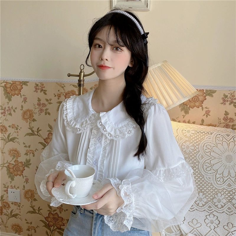 Sugar Girl - Sweet Lolita Shirt White Doll Collar Shirt