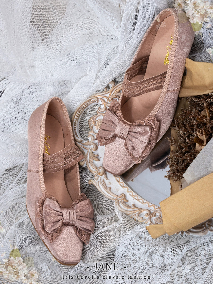 Iris Corolla~Elegant Lolita Shoes Silk Satin Leather French Heels   