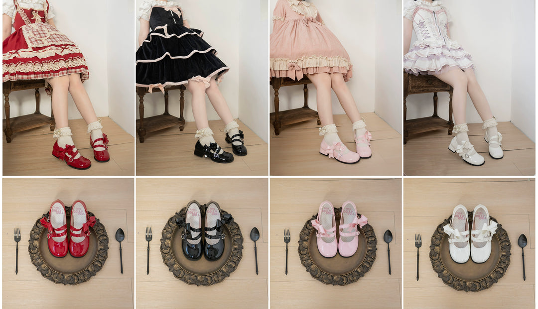 Dolly Doll~Apple Candy~Mary Jane Lolita Shoes Bow PU Low-Mid Heel Shoes   