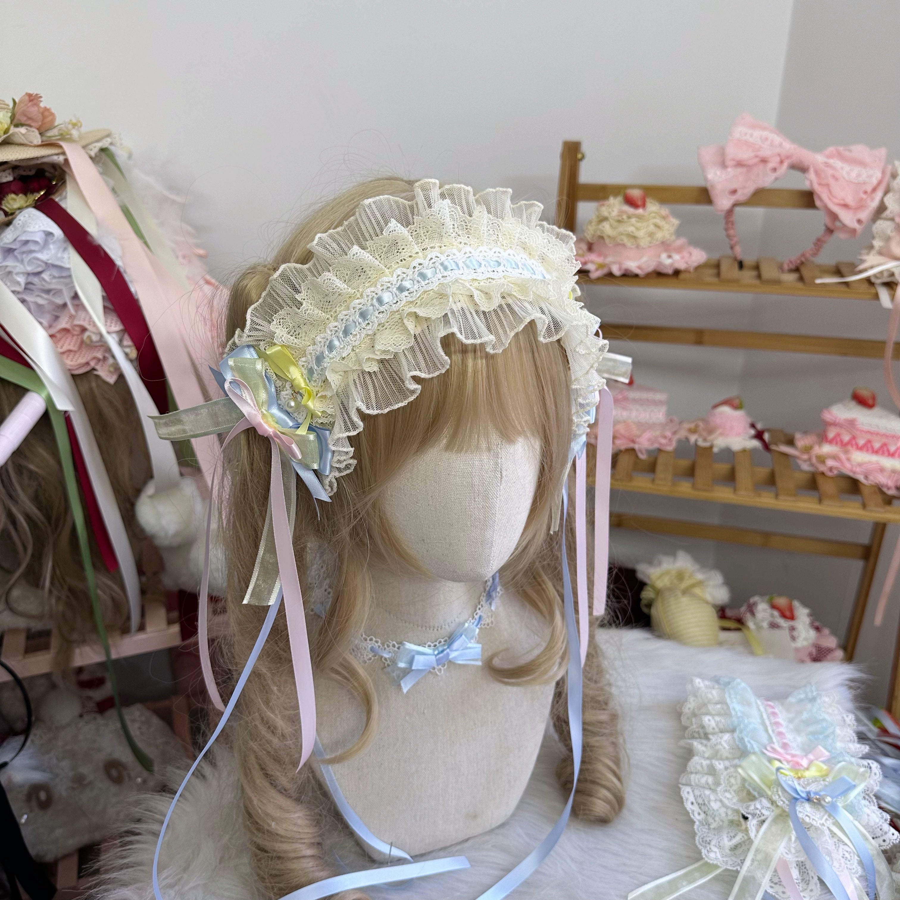 Chestnut Lolita - Sweet Lolita Headdress, Bow and Lace Decoration Pastel Hairband (Style A) Only