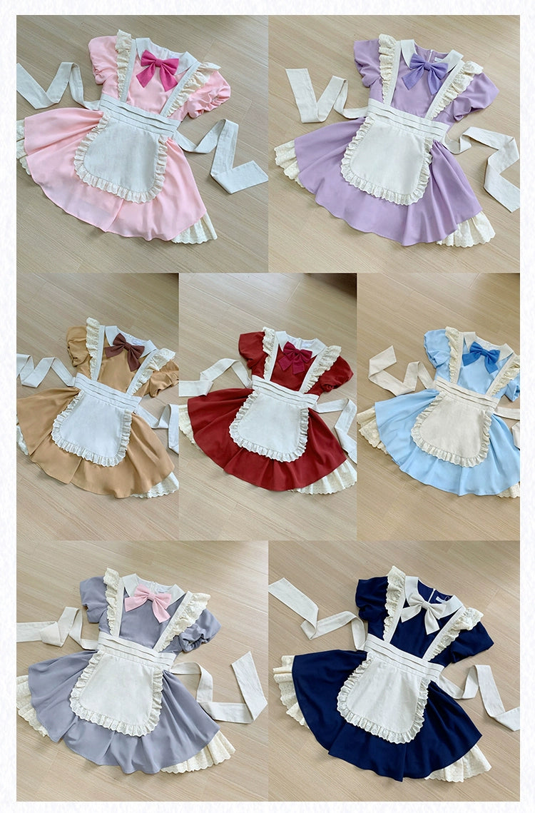 With PUJI~KissKiss~Maid Lolita OP Dress Pleated Lace Multicolor Dress 37794:597986